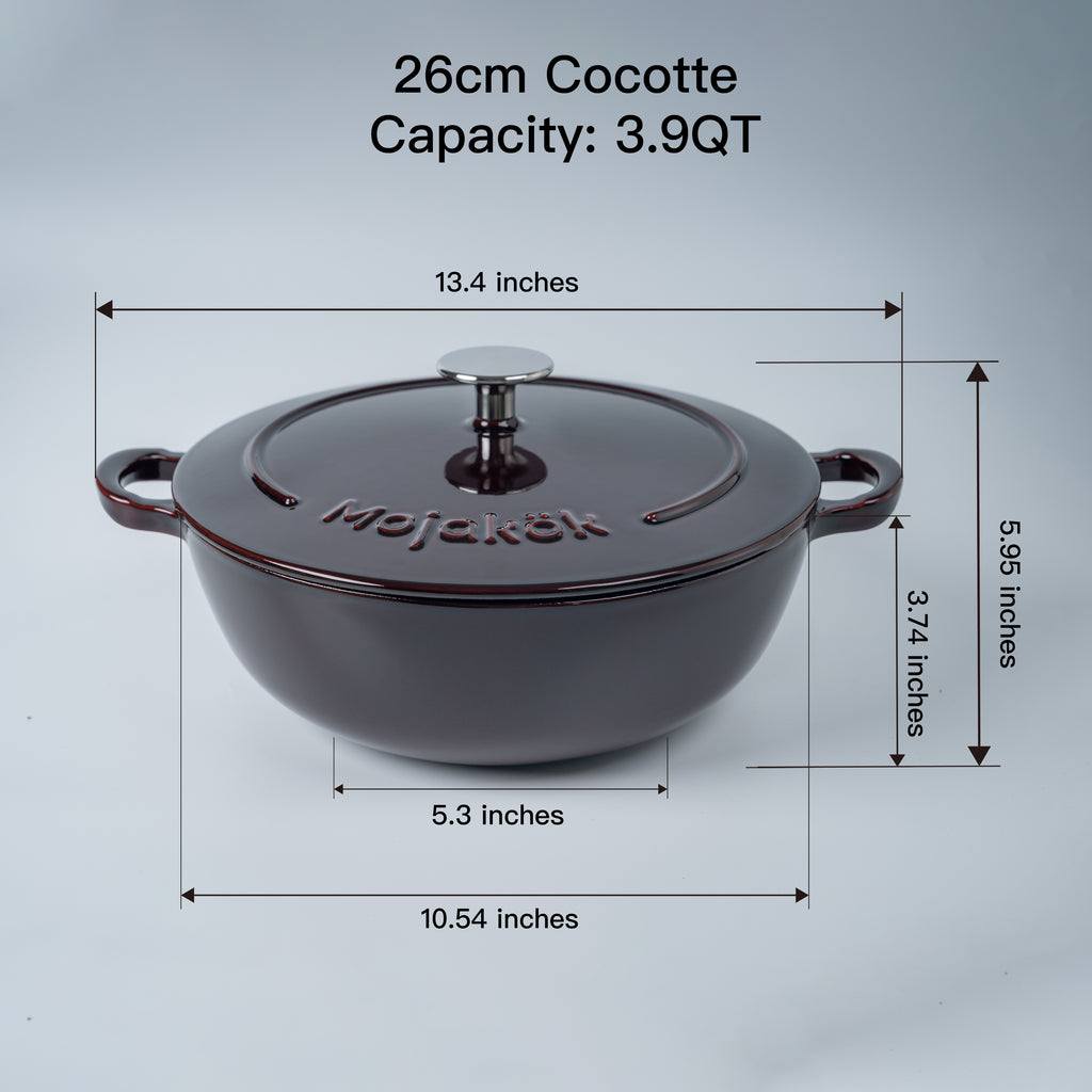 Mojakök 26cm Enameled Cast Iron Dutch Oven 3.9QT Shallow Cocotte- Mirror red