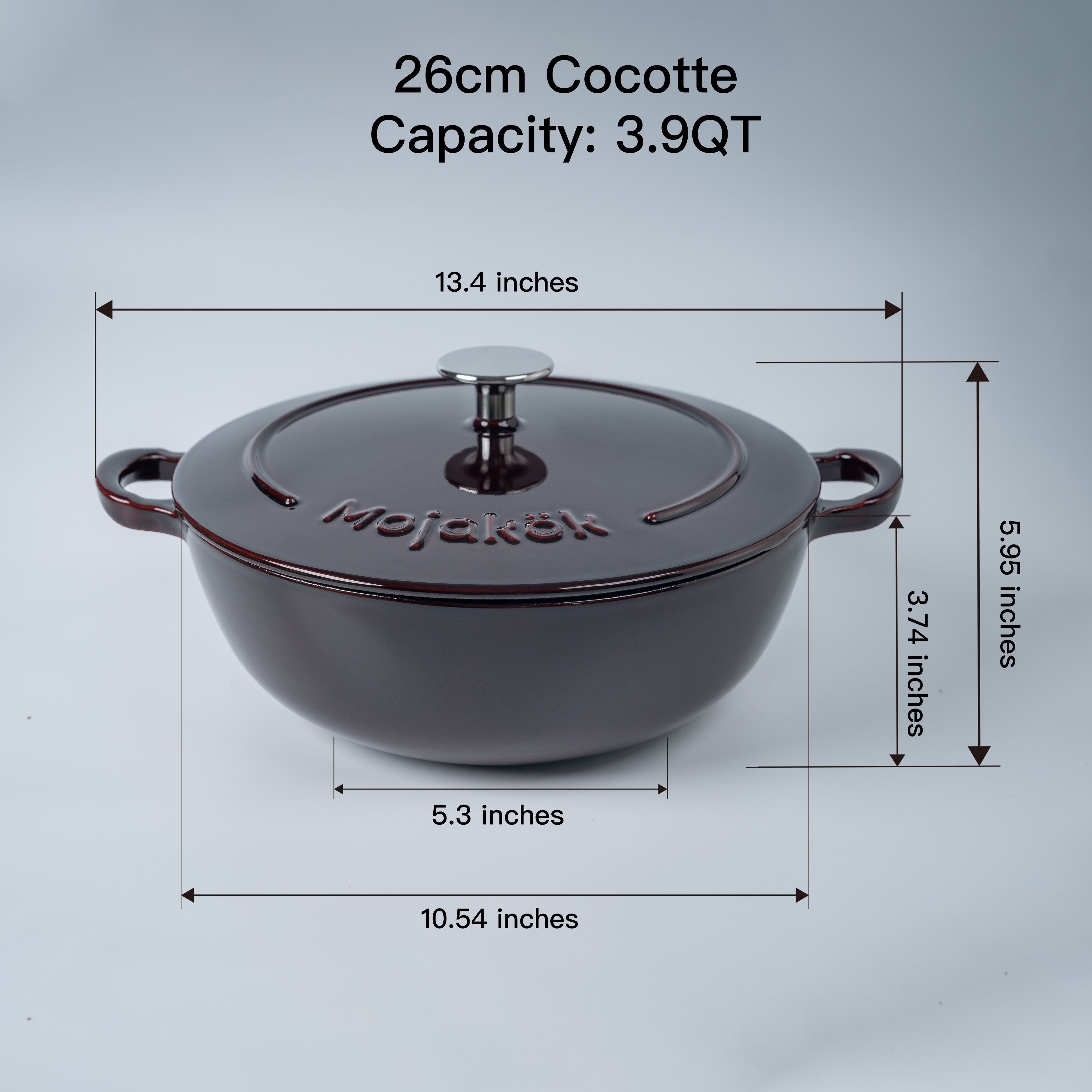 Mojakök 26cm Enameled Cast Iron Dutch Oven 3.9QT Shallow Cocotte- Mirror red