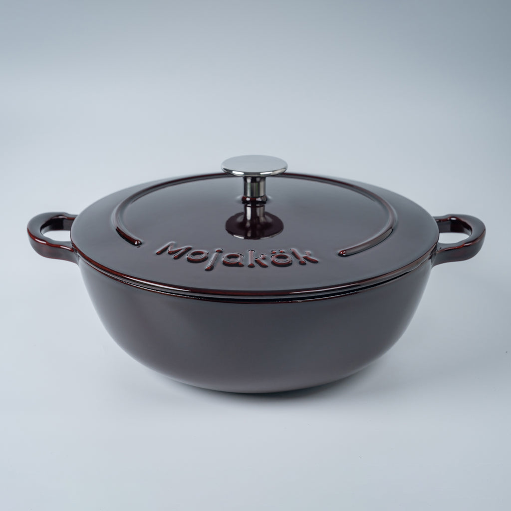 Mojakök 26cm Enameled Cast Iron Dutch Oven 3.9QT Shallow Cocotte- Mirror red