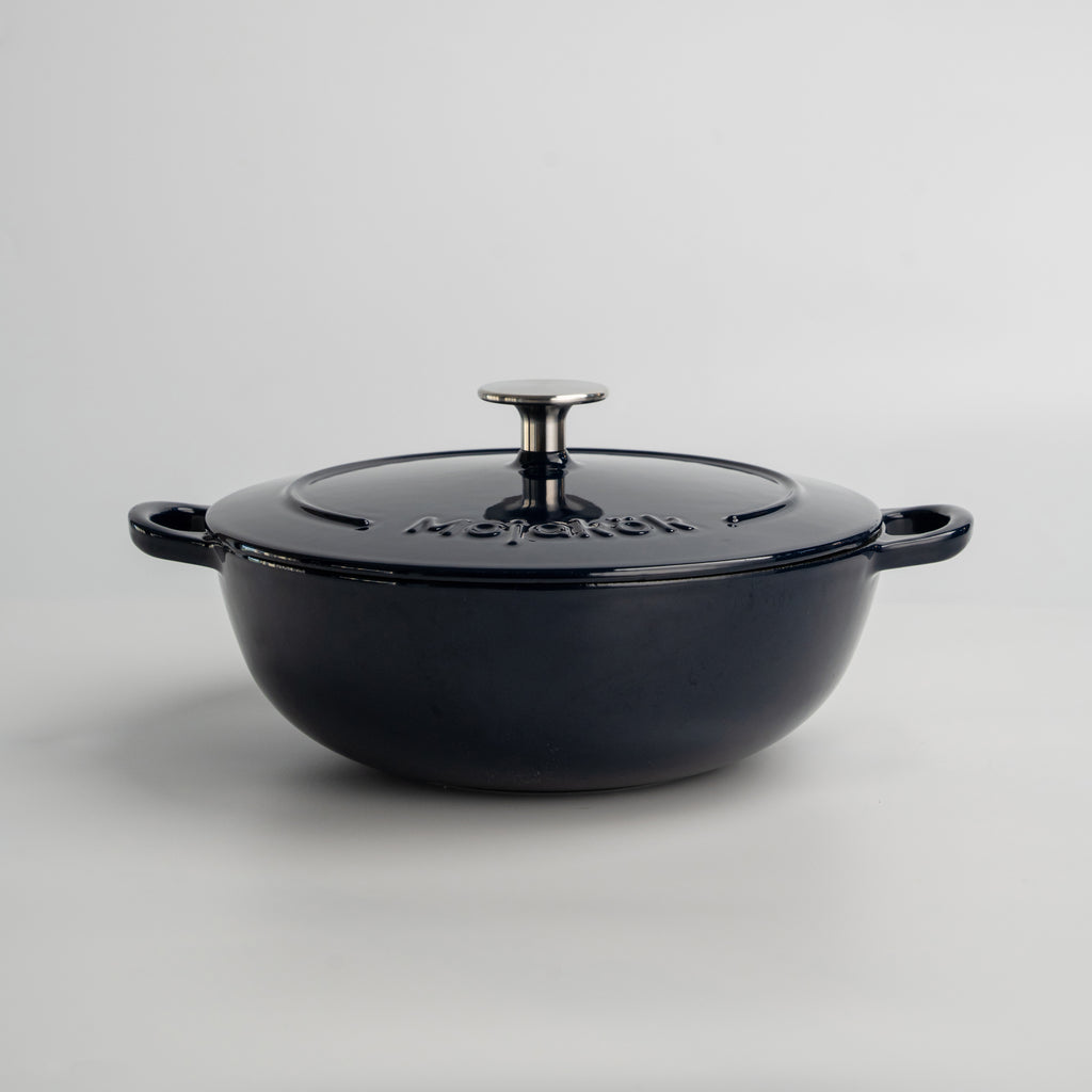Mojakök 24cm Enameled Cast Iron Shallow Oven 2.96QT Cocotte- Mirror blue