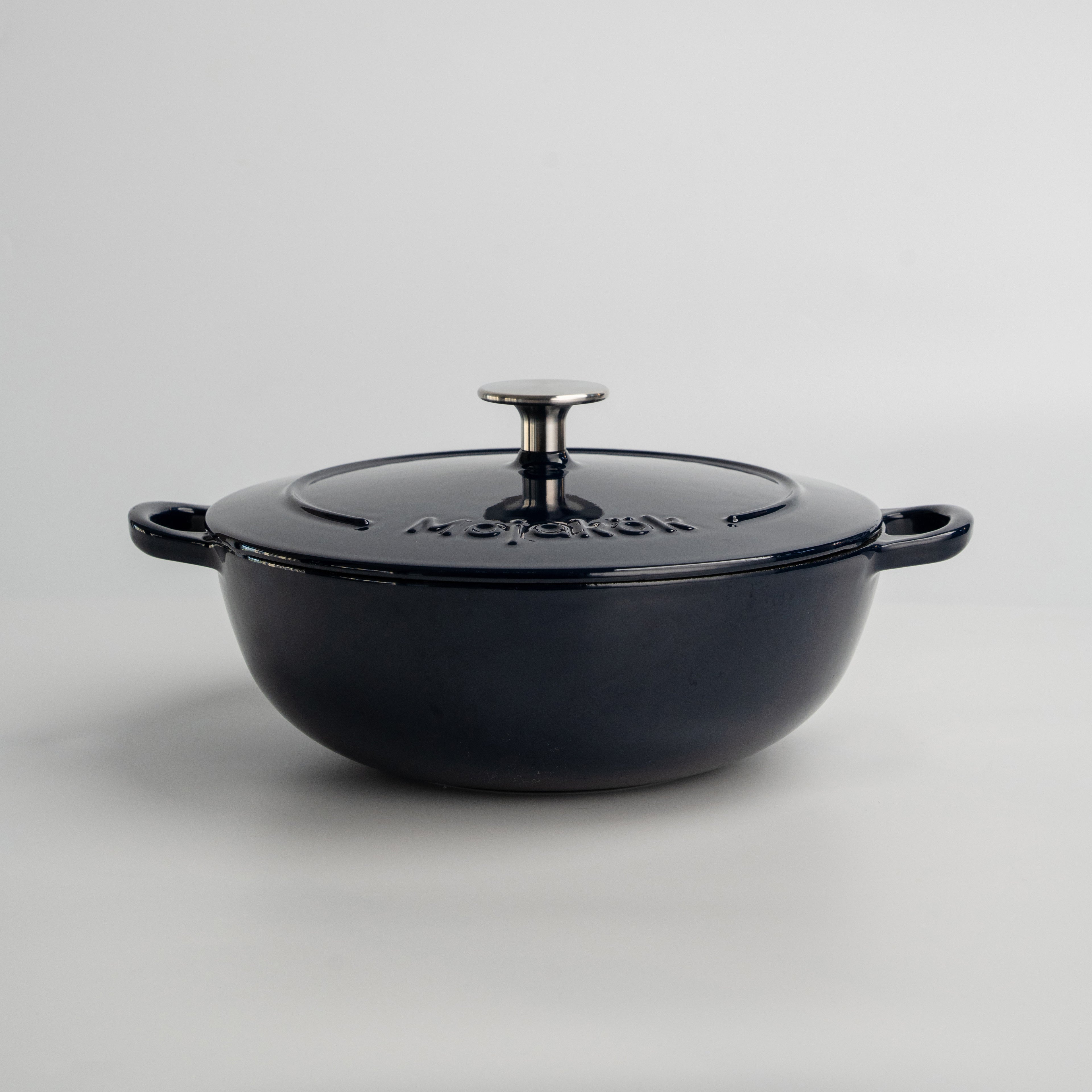 Mojakök 24cm Enameled Cast Iron Shallow Oven 2.96QT Cocotte- Mirror blue