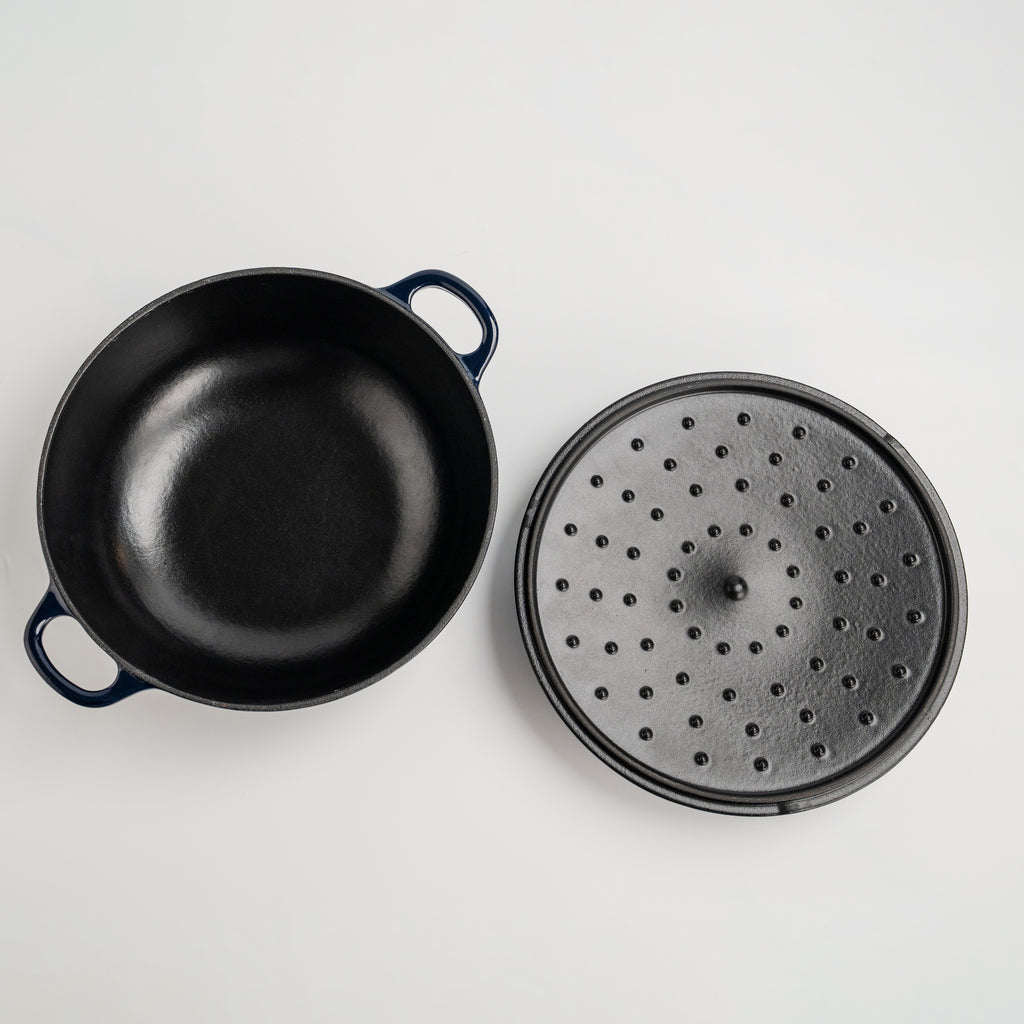 Mojakök 24cm Enameled Cast Iron Shallow Oven 2.96QT Cocotte- Mirror blue