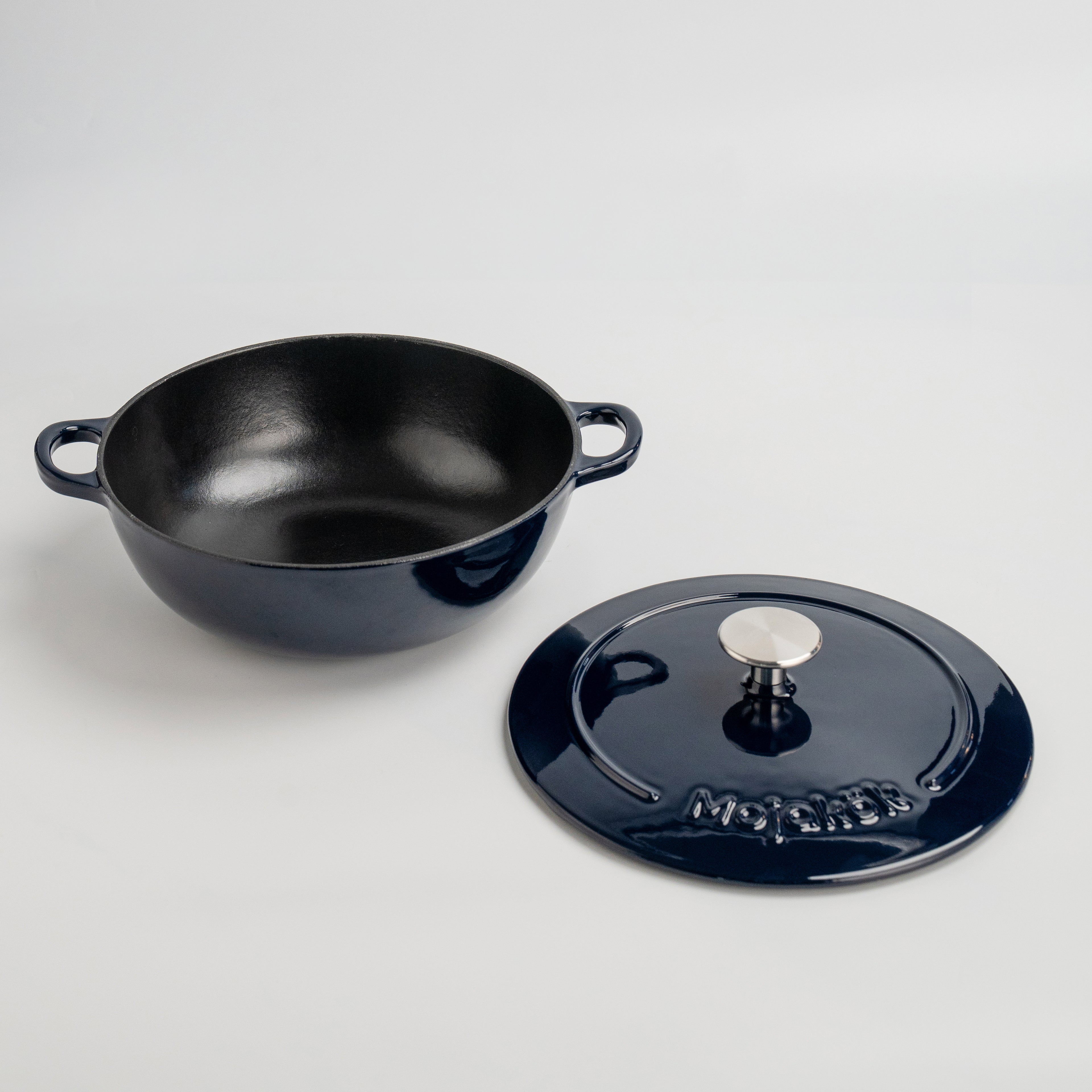 Mojakök 24cm Enameled Cast Iron Shallow Oven 2.96QT Cocotte- Mirror blue