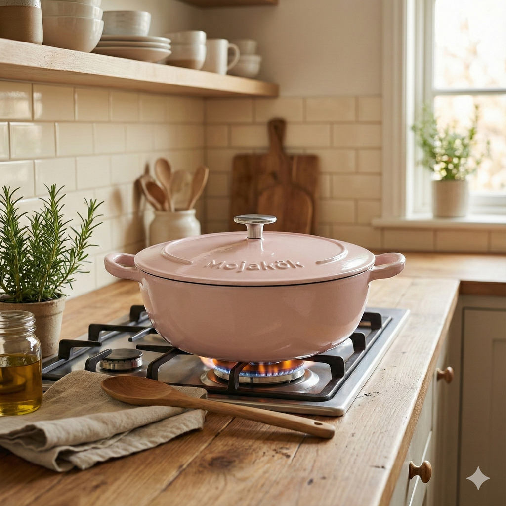 Mojakök 26cm 3.9QT Enameled Cast iron shallow Cocotte- Pink