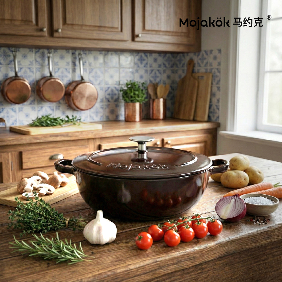 Mojakök 26cm Enameled Cast Iron Dutch Oven 3.9QT Shallow Cocotte- Mirror red